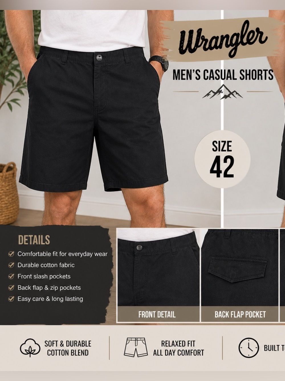 Wrangler Men's Black Casual Shorts size 42